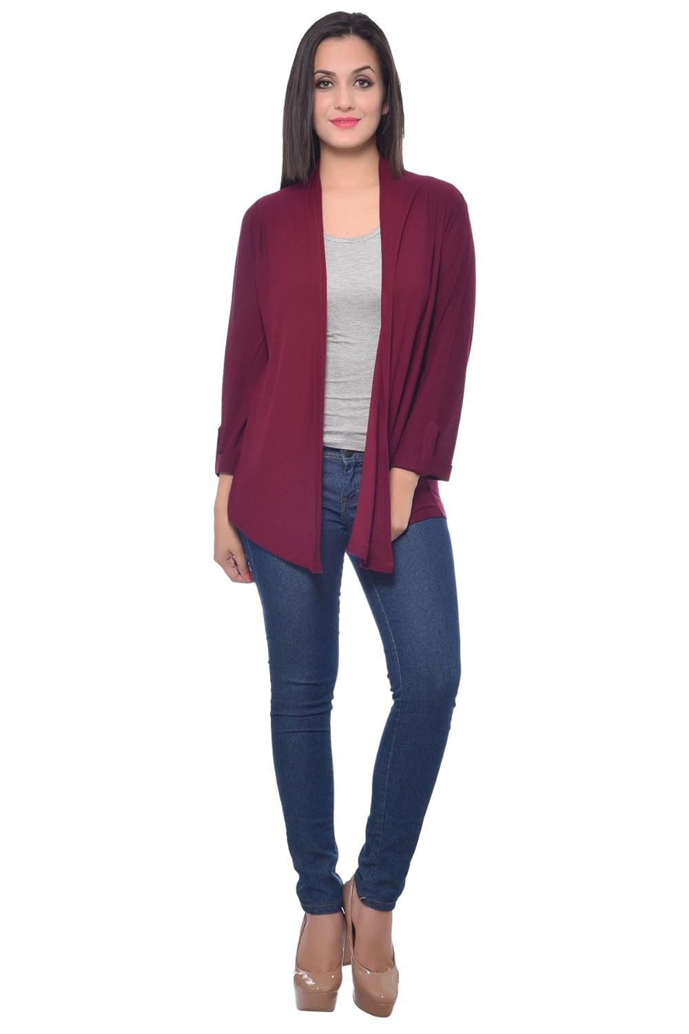 frenchtrendz women's viscose crepe shrug(0_dark maroon_0)