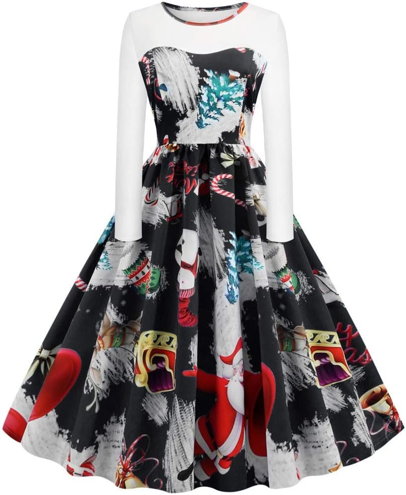 1950s Dresses for Women Hessimy Womens Ugly Christmas Xmas Dress Long Sleeve Casual Aline Party Dress