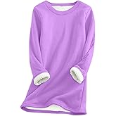Sweatshirts For Women Loose Sherpa Lined Fleece Round Neck Tops Long Sleeve Winter Pullover Thermal Tops