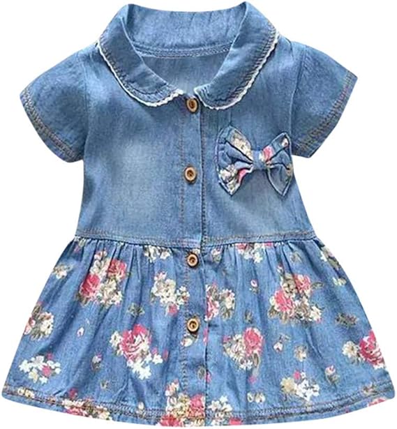 Amazon Racazing 蝶結び ワンピース 女の子 デニム 花 ワンピース 幼児 プリンセスドレス 半袖 ワンピース 超柔らかい コットン 可愛い 普段着 パーティー 写真 人気 誕生日プレゼント 出産祝い 秋冬 発表会 6ヶ月 24ヶ月 並行輸入品 スカート 通販