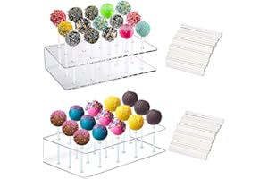 2 Pack Acrylic Lollipop Holder,15 Hole Pops Display Stand with 100 Cake Pop Sticks,Clear Acrylic Cake Pop Making Accessories