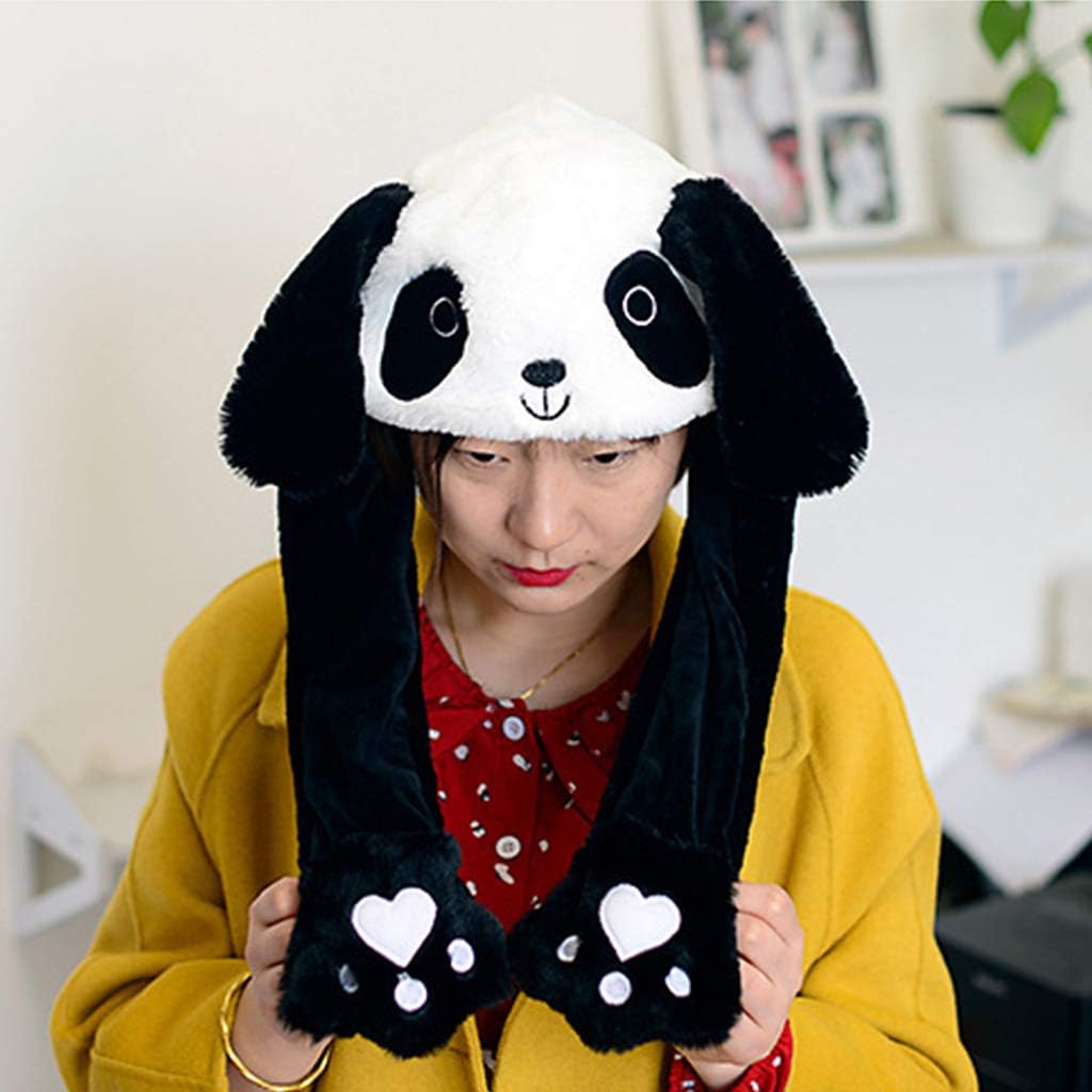 VIccoo Kinder Erwachsene Kurze Pl/&uuml;sch Nette 3D Cartoon Panda Tier Hut mit Beweglichen Ohren Doppel Airbag Pfoten Warme Earflap Cap Toy Party Requisiten 2
