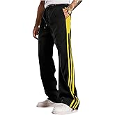VIPWOLF Men's Side Striped Stacked Sweatpants Y2K Wide Leg Baggy Jogging Pants Streetwear