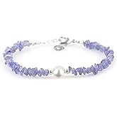 CRYSTALINES Natural Gemstone Bracelet with Cultured Pearl, Uncut Nuggets Beads, Handmade Women Jewelry, Healing Crystals, Silver Plated Chain, Gift for Her, 8inch