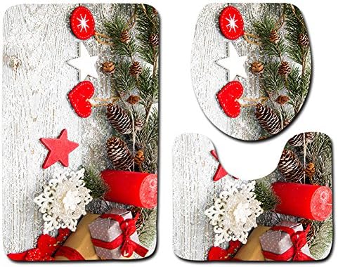 Christmas Toilet Cover Rug Set 3 Piece Bath Mats Set Bathroom Rugs/Contour Mat/Toilet Cover