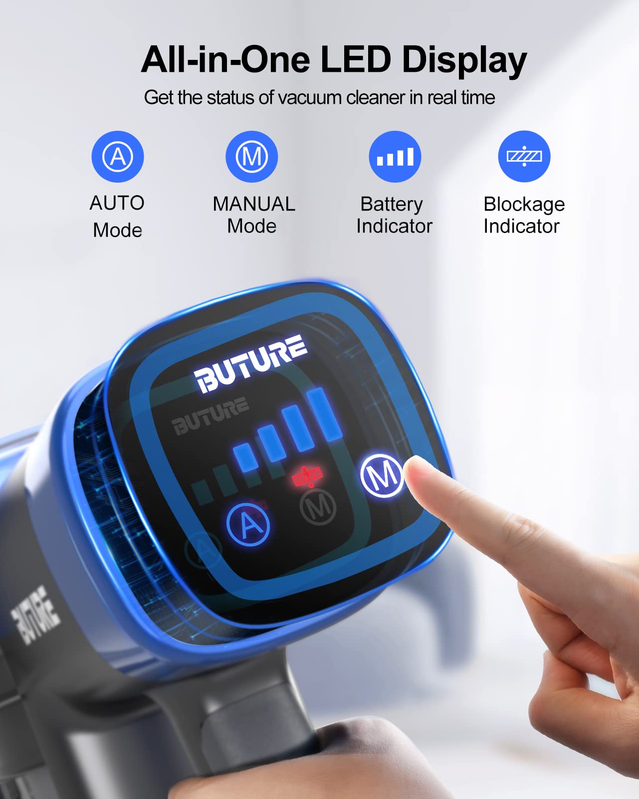 BuTure Cordless Vacuum Cleaner, 38Kpa Stick Vacuum with Charging Dock Brushless Motor 450W, Vacuum Cleaner for Home Automatically Adjust Suction, Wireless Vacuum for Pet Hair/Carpet/Hard Floor