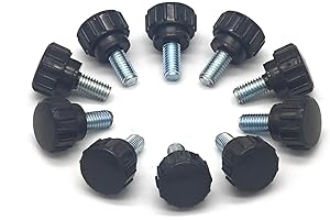 ALAMIC 10 Pieces M5 x 10 mm Carbon Steel Threaded Knurled Thumbscrew Black Round Clamping Screws Grip Knobs Thumb Screw for Machinery Latche (10, M5*10mm)