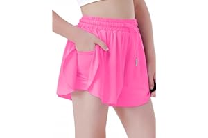 Hvididan Butterfly Shorts Girls 2 in 1 Flowy Skorts with Pocket Athletic Running Tennis Skirts 3-14Y