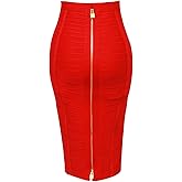 Oigunle Women's High Waist Elastic Slim Fit Bandage Skirt Solid Color Knee Length Bodycon Pencil Skirt Office Midi Skirt