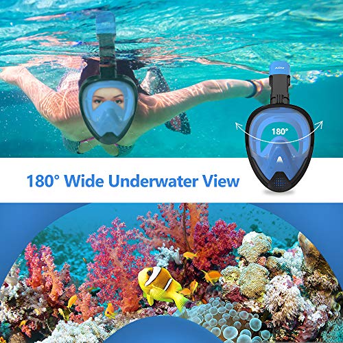 EVOLAND Snorkel Mask Full Face for Adults Youth, Diving Snorkeling Mask Anti-Fog Set with 180° View, GoPro Mount, Easy Breath Dry Top Design, Adjustable Head Straps - Thumbnail 3