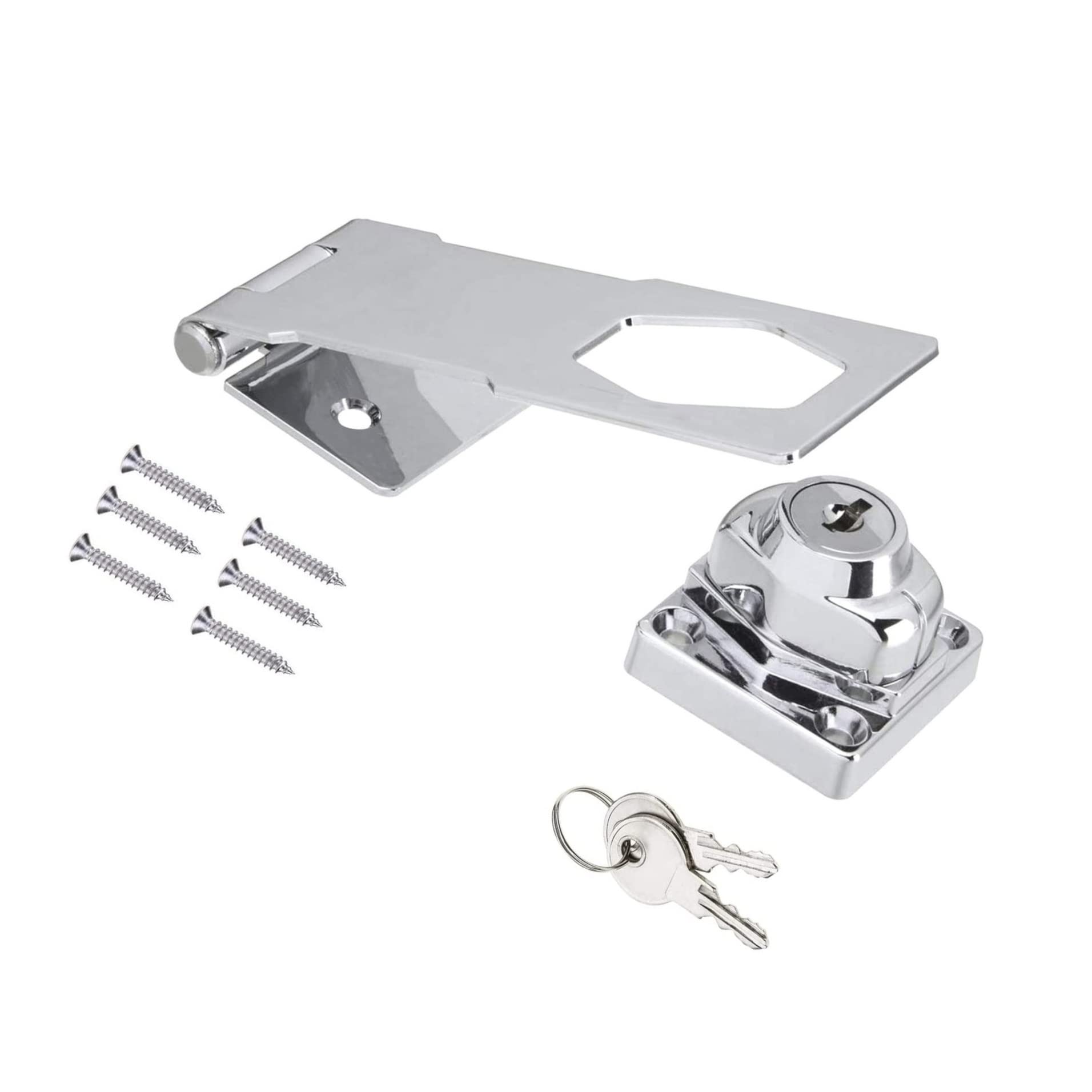 TERF® Heavy Duty Polished Chrome Key Operated Locking Hasp and Staple 75mm (3 inch) Key Locking Padlock including Fixing For Sheds Garden Gate Garage Furniture Cupboard Window - Pack of 1