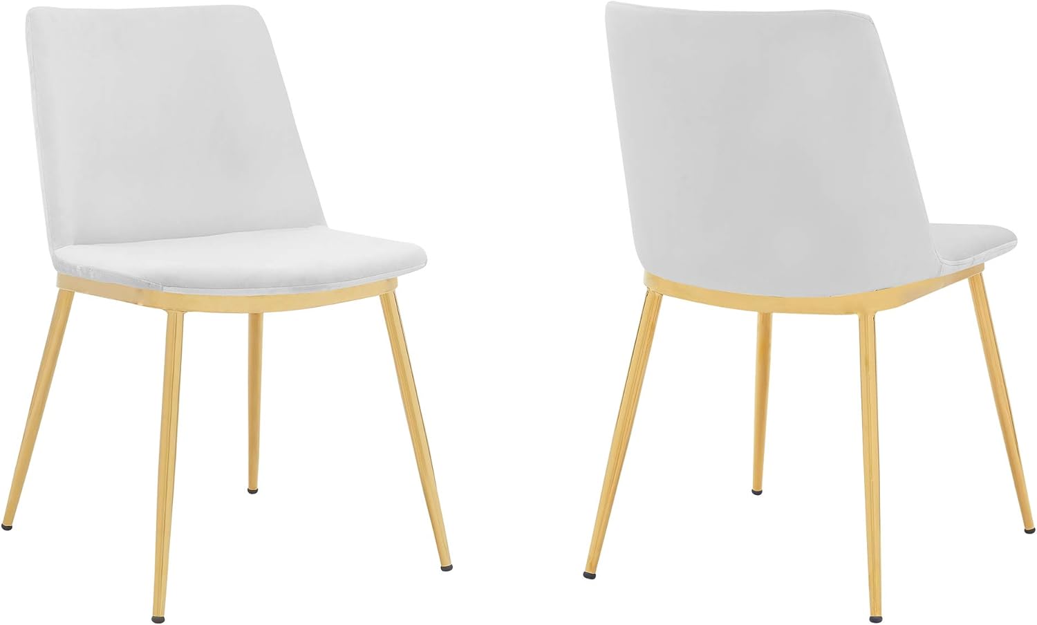 Armen Living Messina Modern Velvet and Gold Metal Leg Dining Room Chairs - Set of 2, White Grey - Chairs