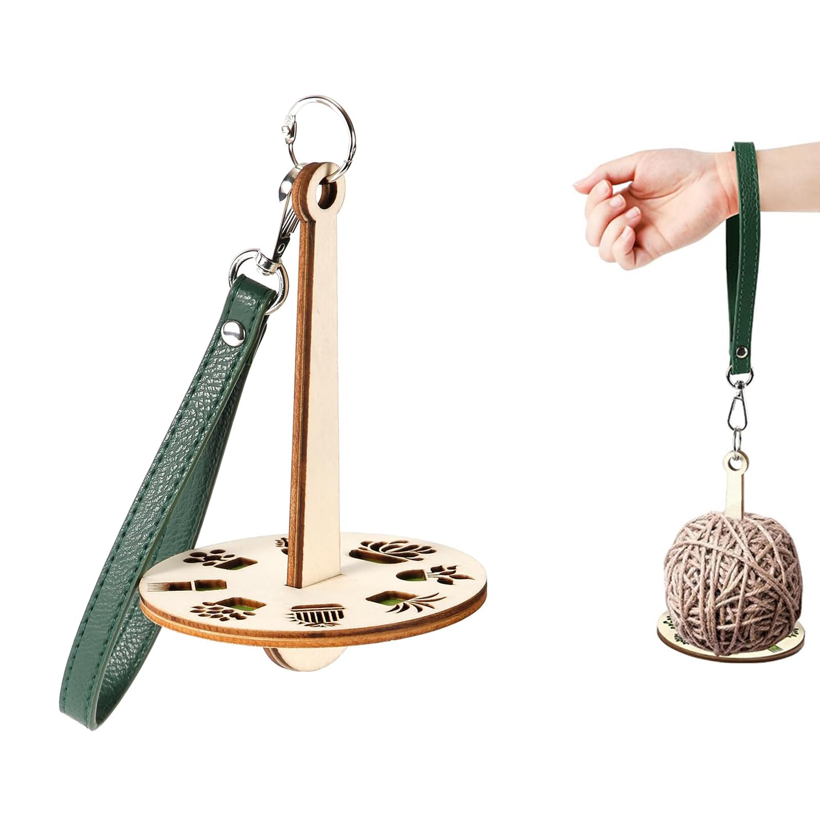 MONBEHJKA Wool Unwinder Wrist Yarn Holder Wooden Yarn Ball Holder Portable Wrist Thread Holder for Yarn Storage Prevents Yarn Tangling Gift for Craft Lovers Green