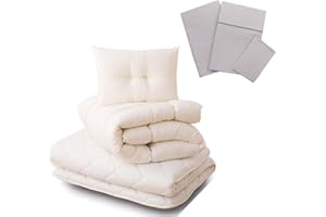 EMOOR Japanese Futon Set, Twin, Made in Japan, (Comforter, Floor Mattress, Pillow, and Gray-Covers), CLASSE, Foldable Sleeping Bed, Tatami Mat