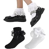 WEIDUAINI Baby Girls Socks Black and White Turn Cuff Lace Bow Ruffle Socks for Kids and Infants Toddlers