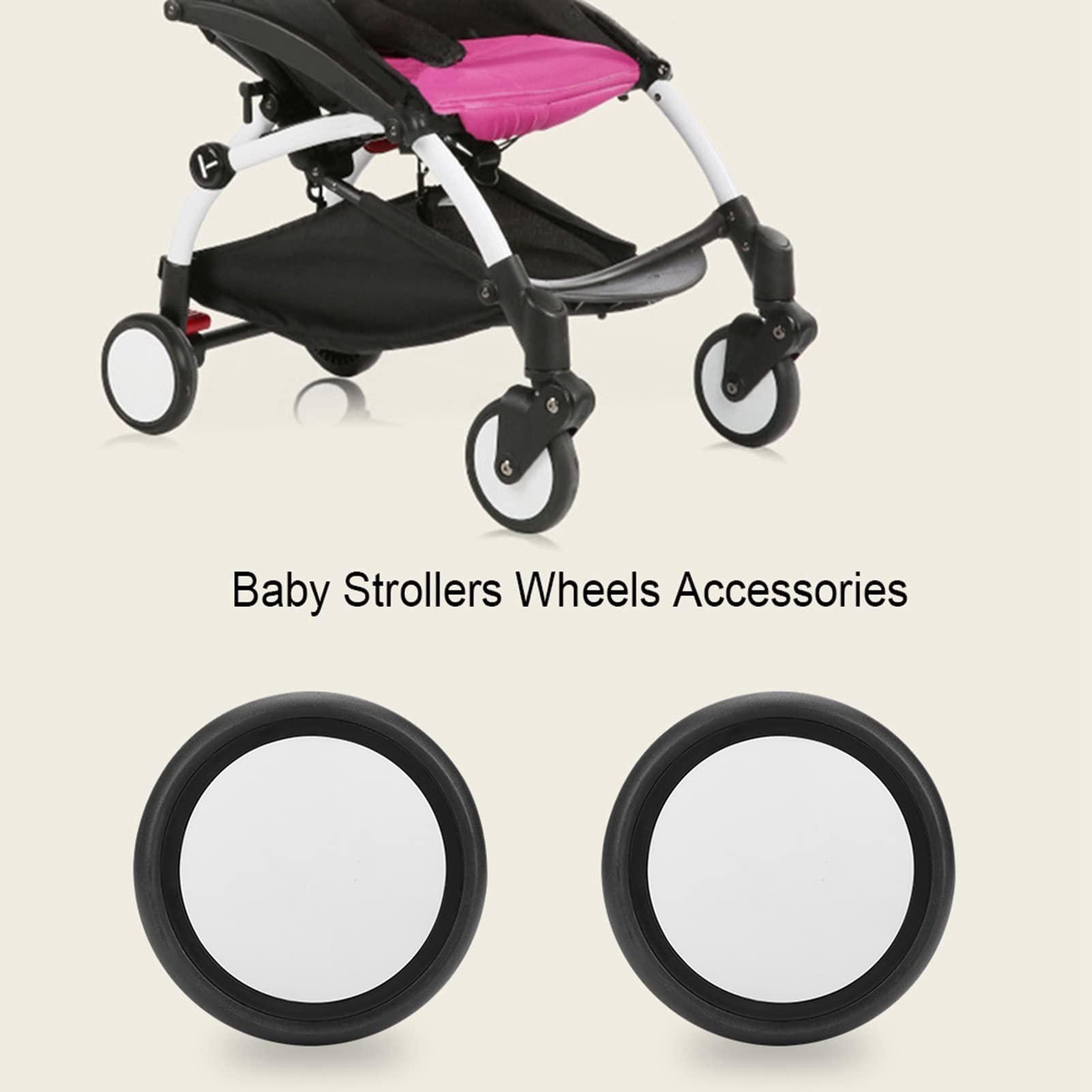 Baby Strollers Rubber Wheels, Replacement Baby Strollers Yoyo Rubber Front Back Wheels Accessories for Yoya Vovo Kids Carriage with Tools (A Pair of Rear Wheels)