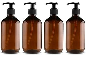Mochiglory 500ML Large Capacity Empty Lotion Pump Bottles, Plastic Brown/Green Soap Lotion Pumps Dispensers Bottle 4-Pack