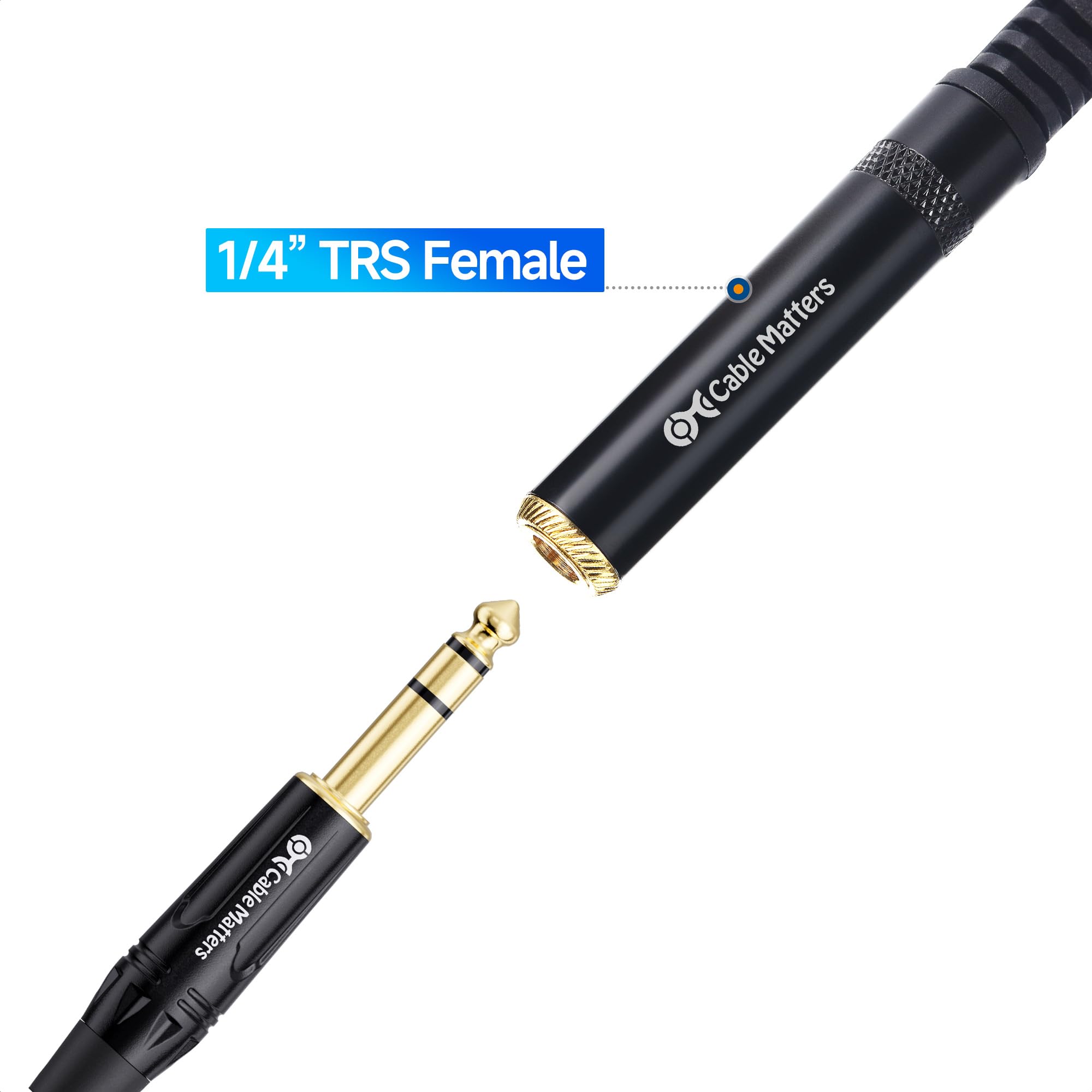 Cable Matters 2-Pack 1/4 TRS to Dual TS Stereo Audio Splitter Cable (Dual 1/4 Inch TS to TRS Female Adapter) in Black - 6 Inches / 0.15 Meters