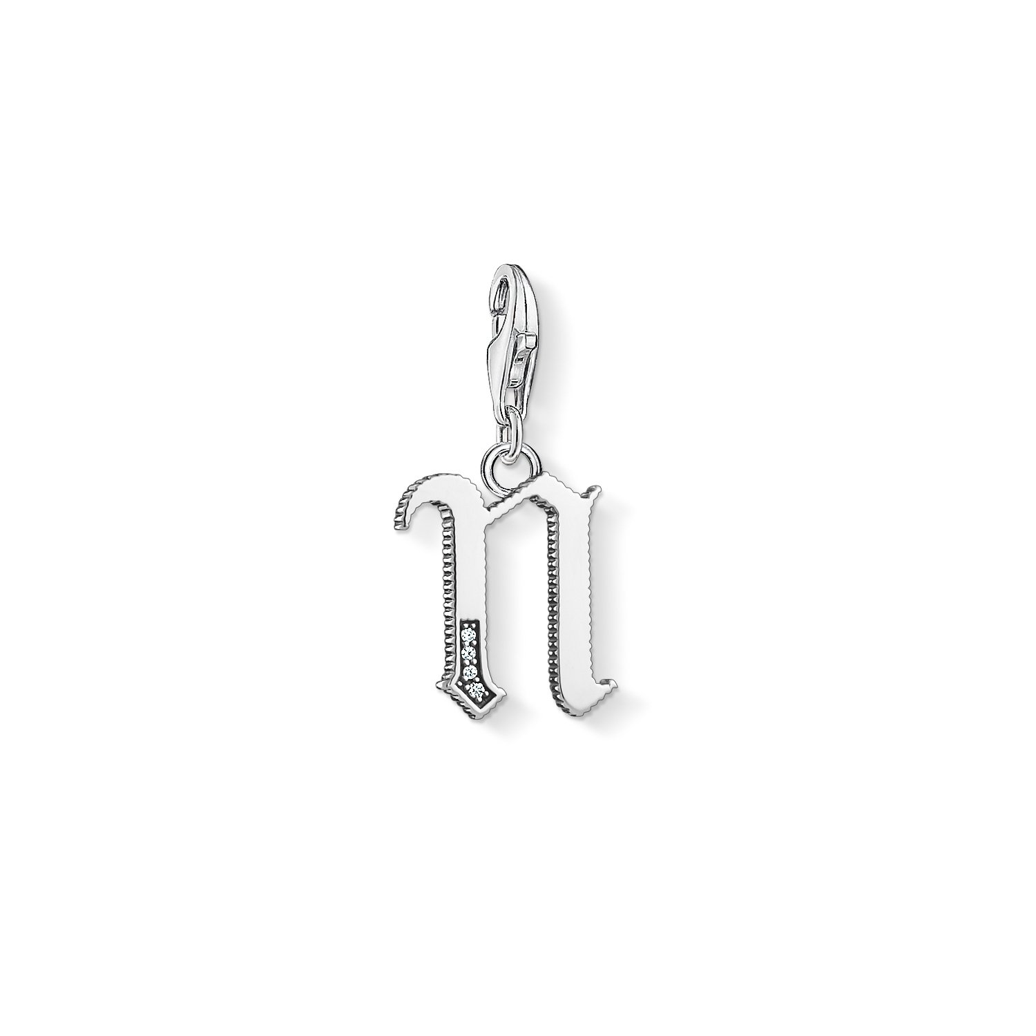 Thomas Sabo Women Charm Pendant Letter A-Z Charm Club Blackened 925 Sterling Silver, Letter N