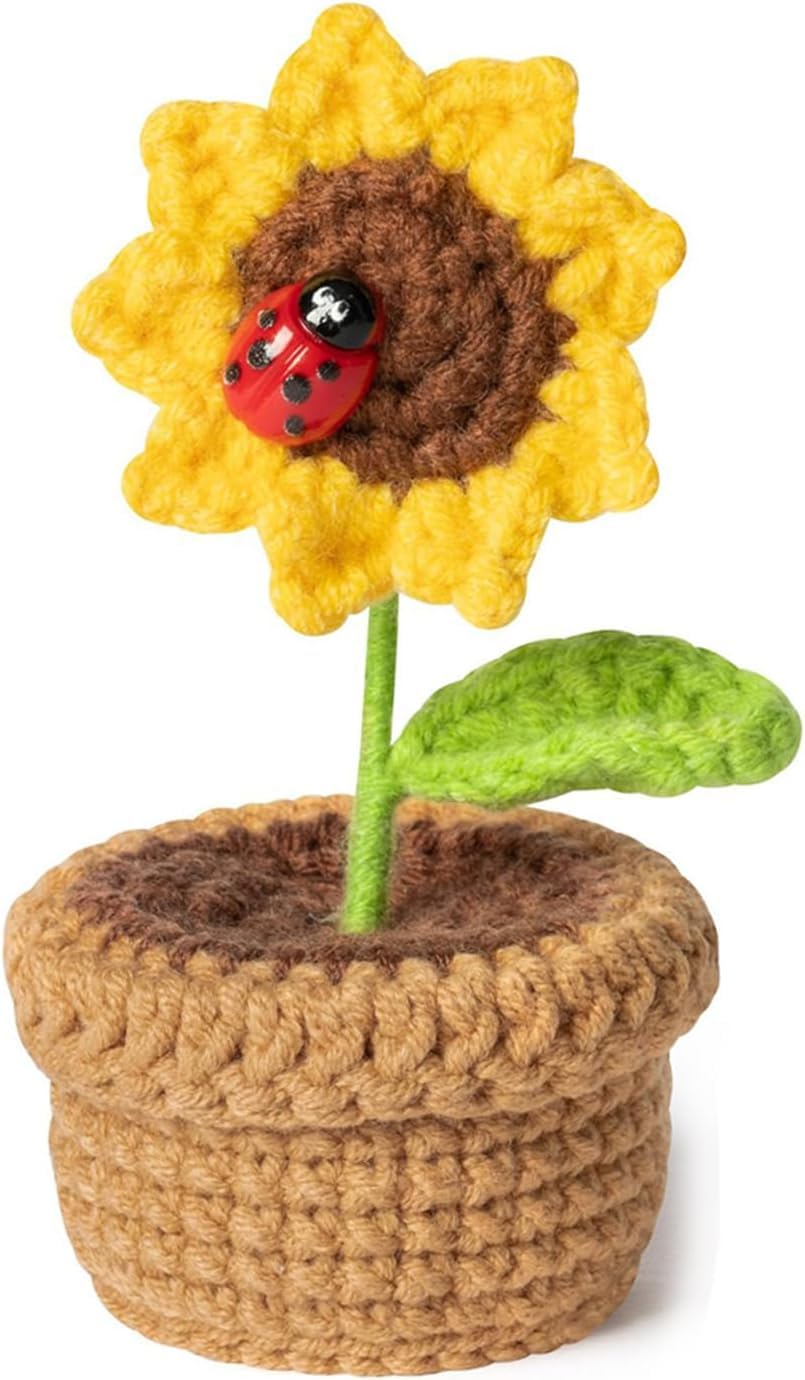 Sunflower Gifts for Women,Emotional Support Plant Gift, Sunflower Artificial Flowers Gift, Crochet Flowers Gifts, Sunflowers Knitted Potted Flowers for Easter Sunday Birthdays And Graduation Season