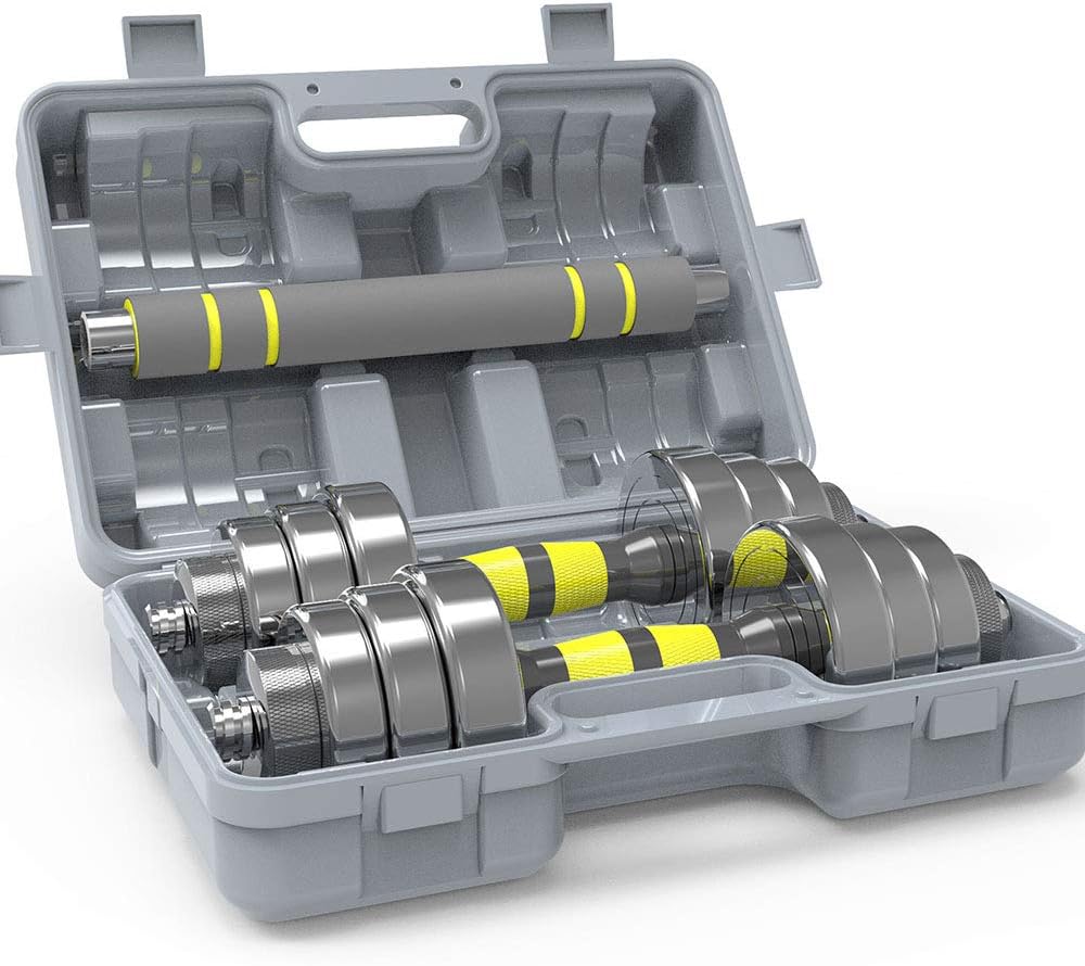 METTE Adjustable Dumbbell Set Combination with Connecting Rod, Dumbbells & Barbell in One, Effective fitness Strength Training, 5 Box