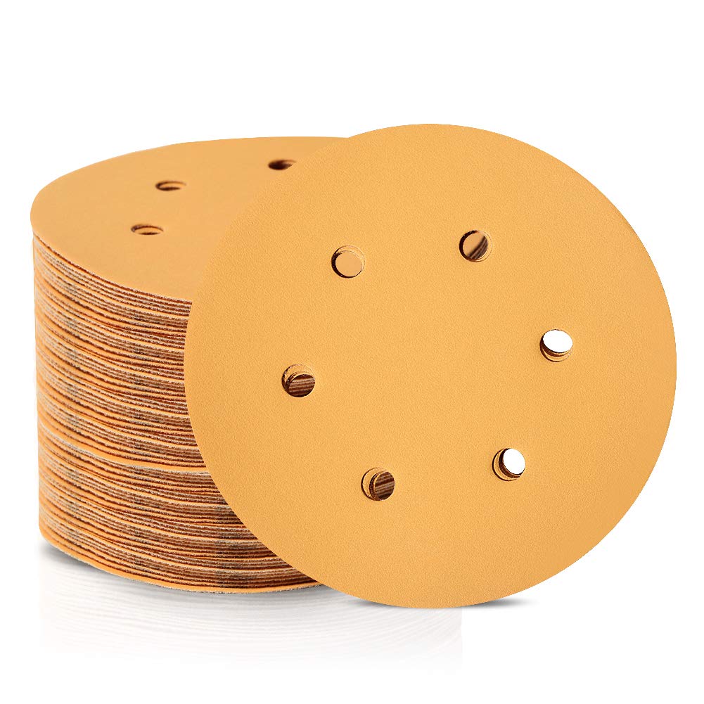 SPEEDWOX 100 Pcs 6 Inches Hook and Loop 6 Hole Sanding Discs 320 Grit Dustless Sandpaper Assortment Fit for Random Orbital Sander Yellow Finishing Discs for Automotive Woodworking