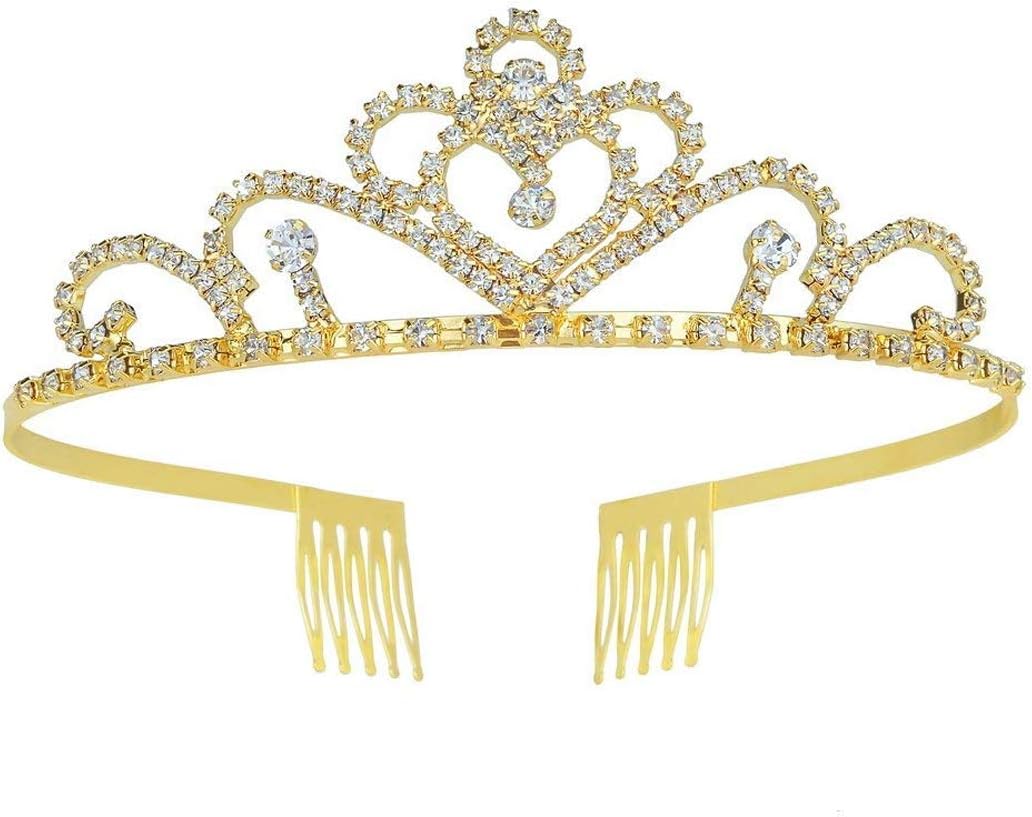 Metal Princess Crown Gold Tiara Crystal for Girls Women Halloween Cosplay Birthday Party Costume Hair Accessories
