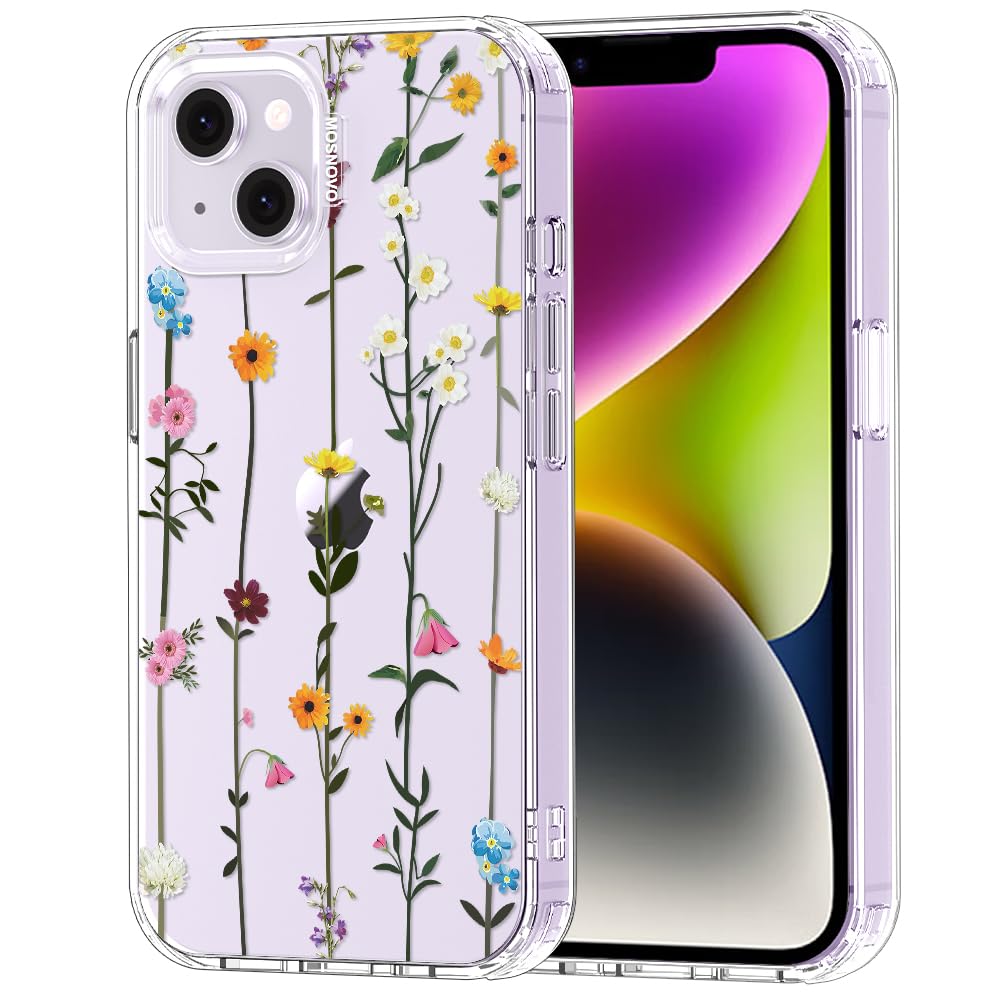 MOSNOVO Case for iPhone 13/14, [Buffertech 6.6ft Military-Grade Drop Protection] [Anti Peel Off Tech] Clear TPU Bumper Phone Case Cover Design - Wildflowers — image 1