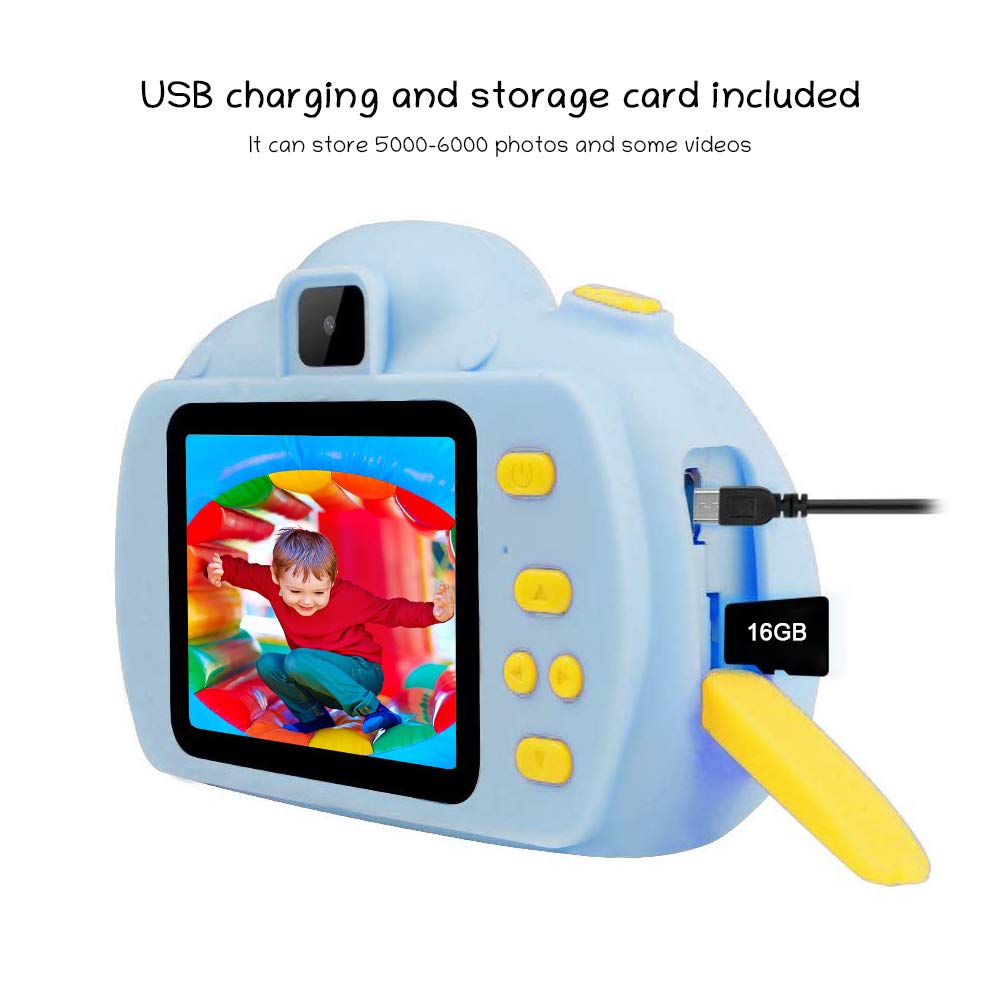 Kids Camera, Digital Camera for Kids 3-10 Years Old with 8.0MP 1080P 2.0 Inches IPS Screen, No Peculiar Smell, Shockproof and Rechargeable Kids Video Camera for Girls Boys (16GB TF Card Included)