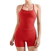 SUUKSESS Women 2 Piece Workout Sets High Waisted Tummy Control Biker Shorts Halter Padded Tank Tops