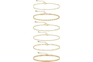 JECOMY Gold Bracelets for Women Dainty 14k Gold Plated Cross Bracelet Beaded Bracelets Box Chain Bracelets Herringbone Gold C