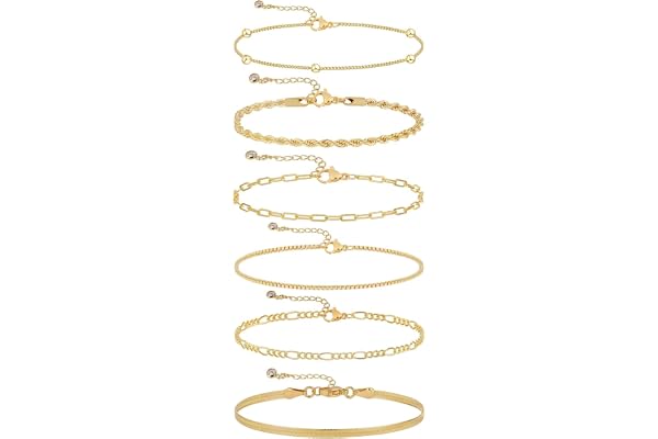 JECOMY Gold Bracelets for Women Dainty 14k Gold Plated Cross Bracelet Beaded Bracelets Box Chain Bracelets Herringbone Gold C