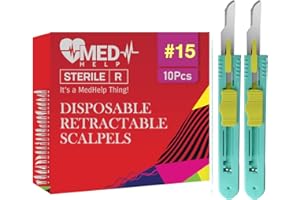 MedHelp Retractable Disposable Scalpel 15 Disposable Dermaplaning Blades with Plastic Handle, High Stainless Steel Dermablade Blades. Individually Wrapped 10 Blade - Box of 10