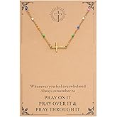 Dkodfi Cross Necklace for Women, 14K Gold Plated Minimalist Cross Necklace Dainty Small Pendant Choker with Colorful Beads, Adjustable, Religious Gift, Christian Jewelry Gift for Easter, Birthday