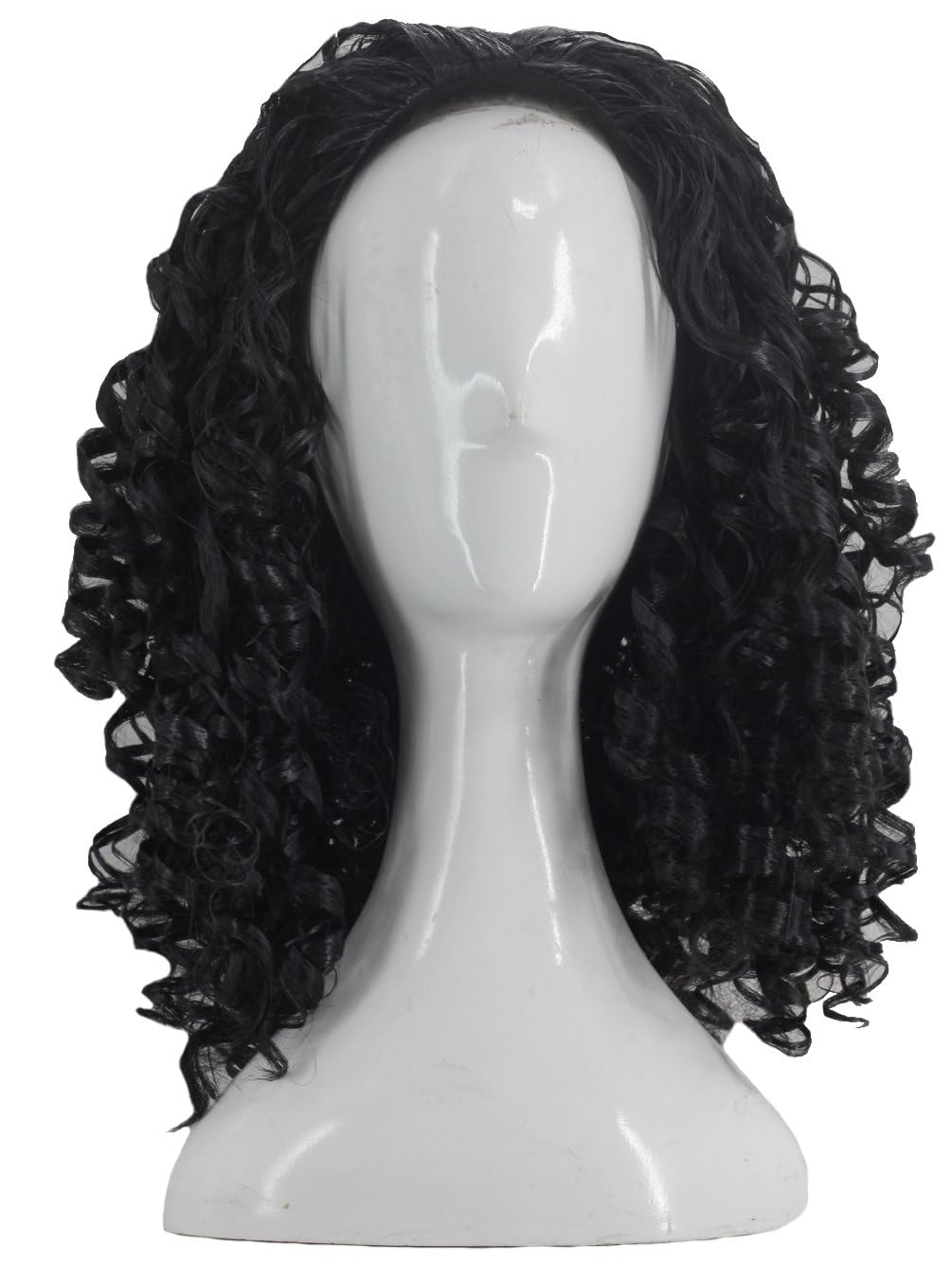 PORSMEER Unisex Long Curly Fluffy Wavy Black Wig Halloween Costume Cosplay Wig,Black Rocker Fancy Dress Accessories โ image 1