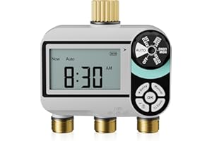 QUOBAS Brass Sprinkler Timer for Garden Hose, Programmable Hose Timer with Child Lock, Digital Water Timer with Rain Delay/Au