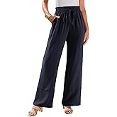 Dokotoo Womens Fall Boho 2025 Casual Wid Leg Lace Pants High Waisted Drawstrings with Pockets