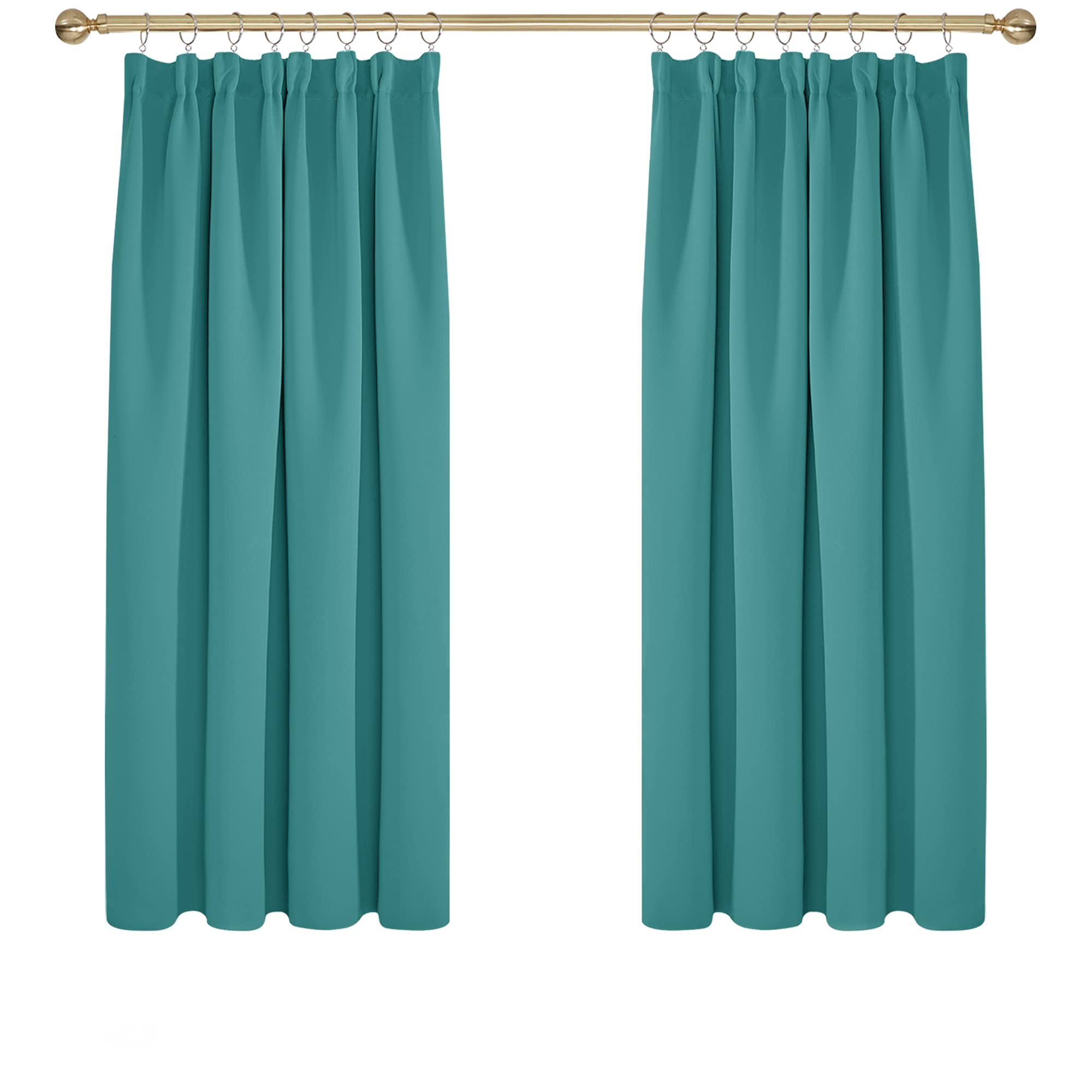 Deconovo Solid Curtains Thermal Insulated Tape Top Blackout Curtains for Boys Room 66 x 54 Turquoise Two Panels