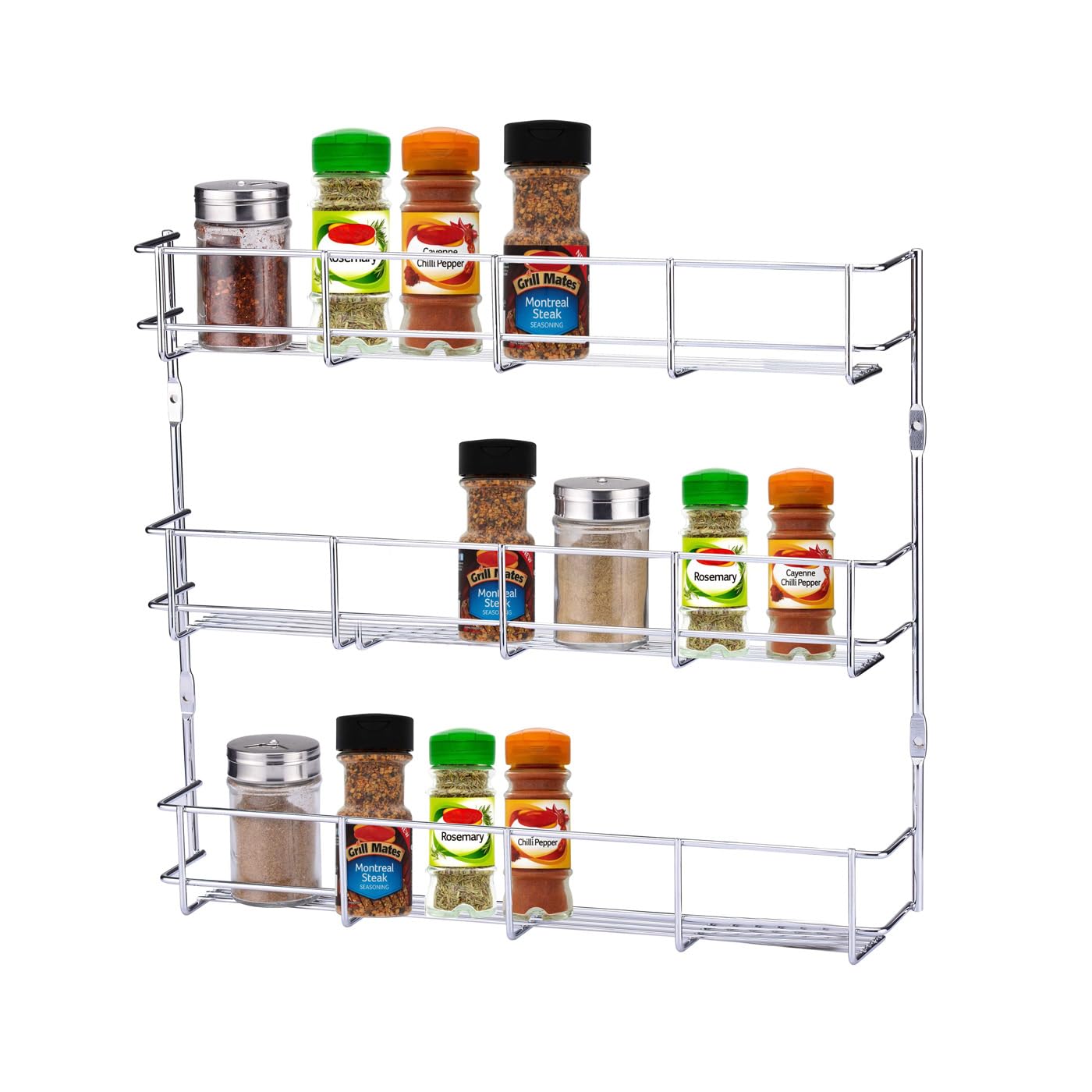 Buckingham 3 Tier Spice and Herb Rack Premium Quality Heavy-Duty Chrome Wall Mounted Kitchen Cupboard Storage Organiser 38.5 Cm (Tier 3)