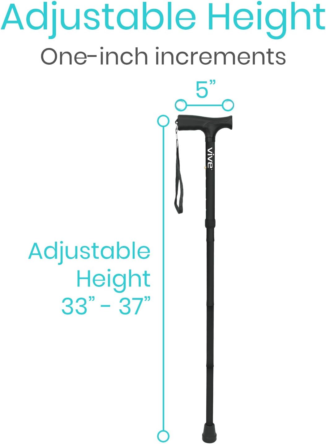 Vive Folding Cane - Foldable Walking Cane for Men, Women - Fold-up, Collapsible, Lightweight, Adjustable, Portable Hand Walking Stick - Balancing Mobility Aid - Sleek, Comfortable T Handles (Black): Health & Personal Care