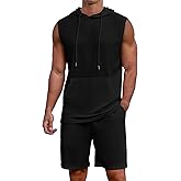Uni Clau Men's Short Sleeve Summer Tracksuit Hooded Tanks Tops Sweatsuit 2 Piece Casual Sports Shorts Set