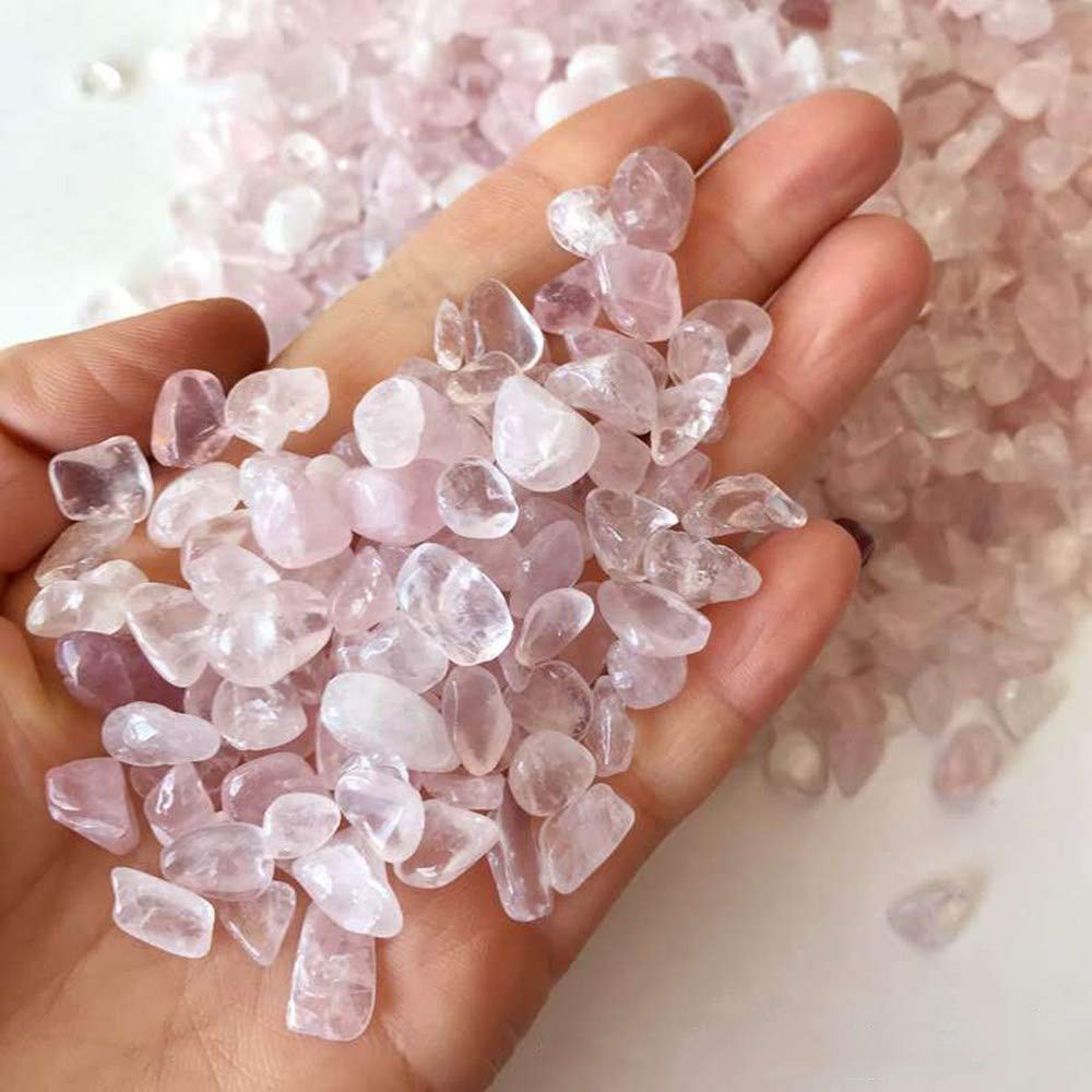 XIGUI Rose Quartz Tumbled Chips Stone Crushed Crystal Natural Rocks Irregular Shape Healing Home Indoor Decorative Gravel Feng Shui Healing Stones (About1lb(455g)/Bag)