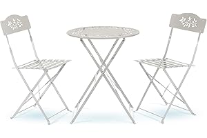 Alpine Corporation Indoor/Outdoor 3-Piece Bistro Set Folding Table and Chairs Patio Seating, White