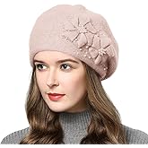 Rabbit Fur Beret Hat French Beret Cap Winter Warm Flowers Pearls Beanie Artist Painter Hat for Women Lady