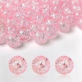 PAMIR TONG 400pcs 8mm Round Glass Beads for Bracelet Pretty Smooth Loose Beads for Necklace-Earring-Jewelry Making and DIY Crafts (Crackle Pink)