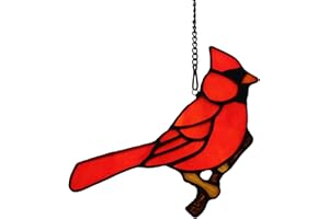 HAOSUM Red Cardinal Gifts Bird on Branch Stained Glass Window hangings,Red Cardinal Decor Stained Glass Bird Suncatcher Gift for Grandma,Mom, Red Birds Ornaments (Red Cardinal)