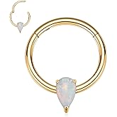 PEAKLINK Opal Septum Piercing Nose Hoop Ring 16 Gauge Conch Earring Helix Cartilage Piercing Daith Rook Tragus Jewelry Surgical Steel Nose Piercing for Women
