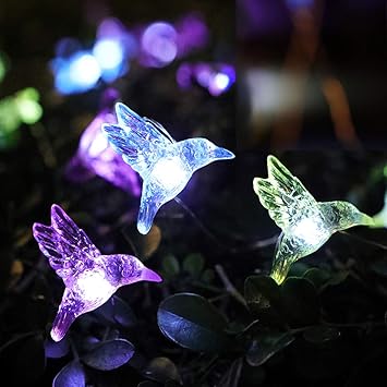 WSgift Solar Hummingbird String Lights, 15.8 Ft 30 Warm White LED Outdoor Waterproof Bird Fairy 