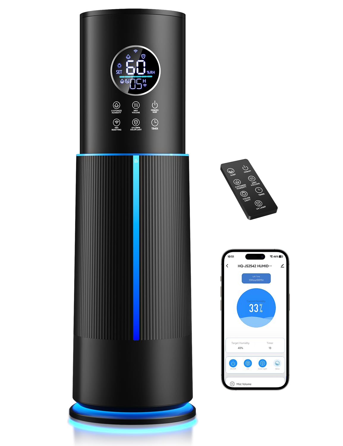 Photo 1 of 10L/2.64 Gal Humidifier for Large Room 600ft² 60H Runtime 24H Timer Auto Mode APP & Remote Control Top Fill Diffuser Aromatherapy 7 Color Lights Cool Mist Humidifier for Bedroom Home Office Plant