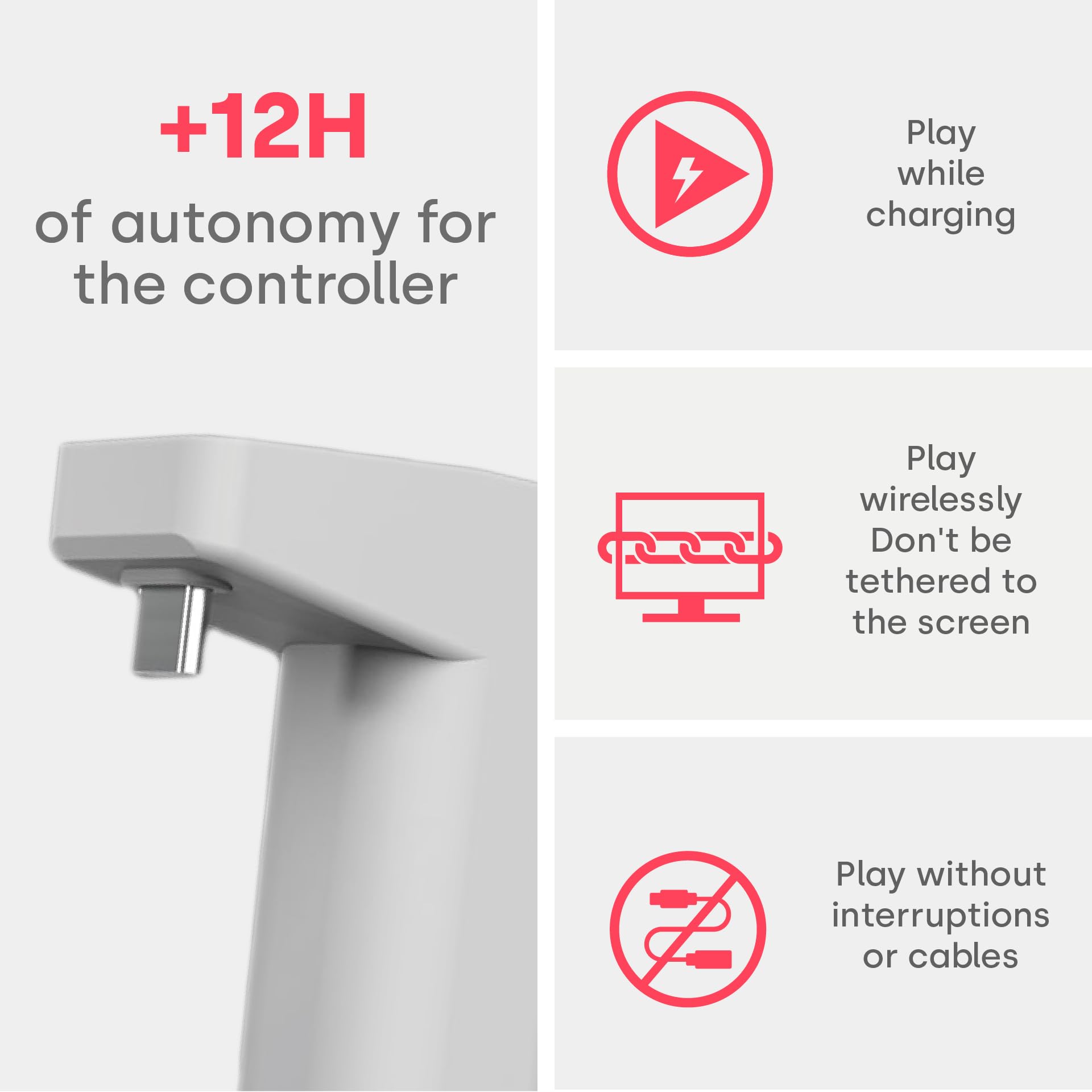 Remotto5 - PS5 Controller-Ladegerät Kabelloses, Tragbarer Akku für DualSense, Play während des Aufladens, Lange Akkulaufzeit, +12 Stunden Akkulaufzeit, PS5 Zubehör 4